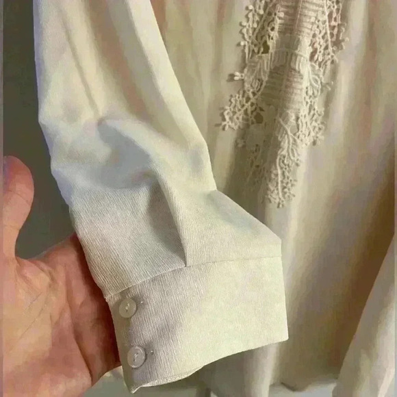 ASTR the label pop over blouse long line beige long sleeves lined Large. NWT - Picture 2 of 7